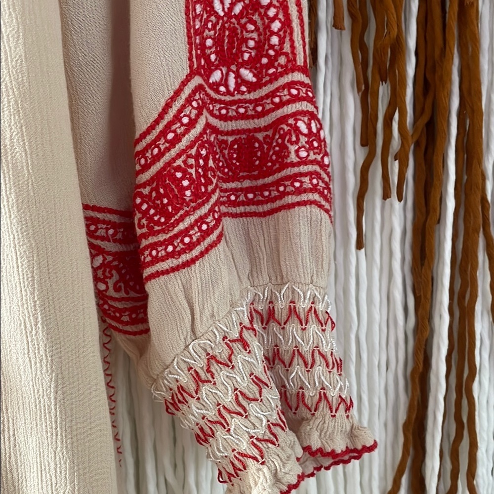 Free People Wind Willow Mini Peasant Dress - Red and Cream XS fits generous - Picture 7 of 8